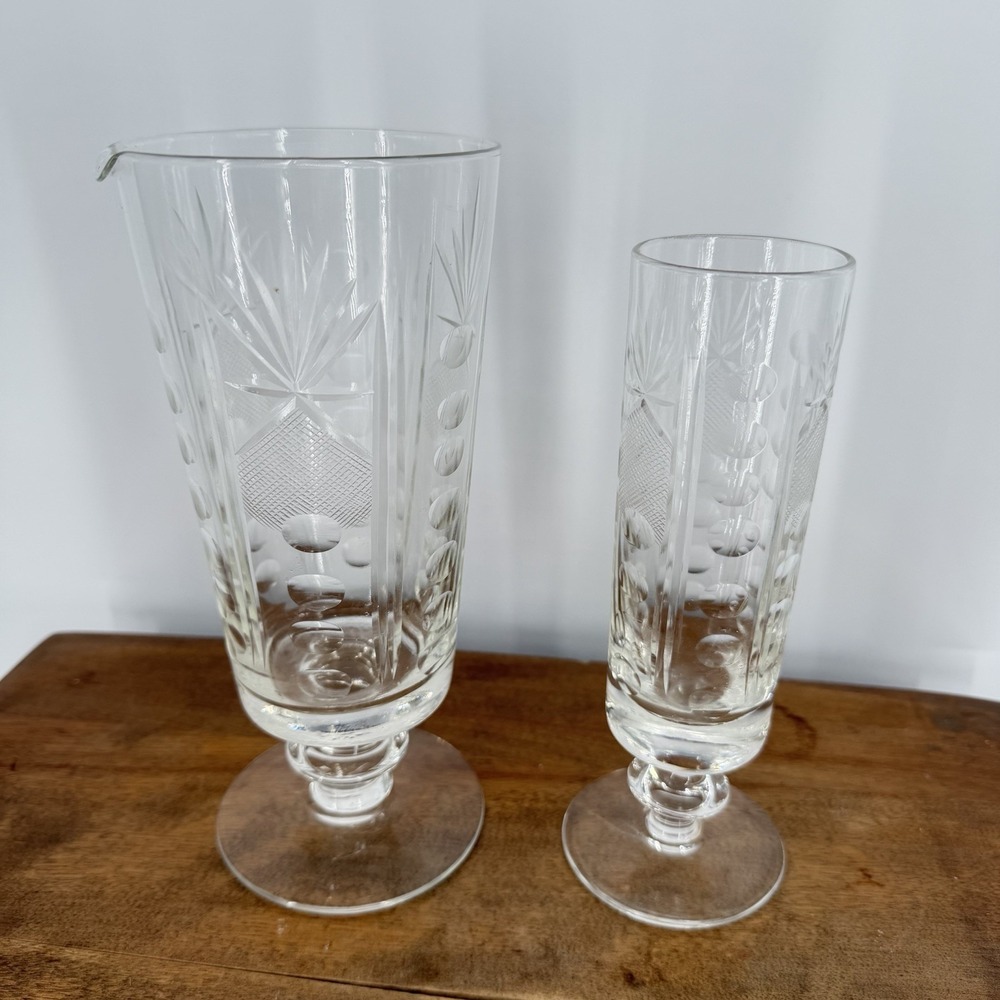 VTG FTD Lead Crystal Cocktail‎ Pitcher & Champagne Flute Set Pineapple Starburst